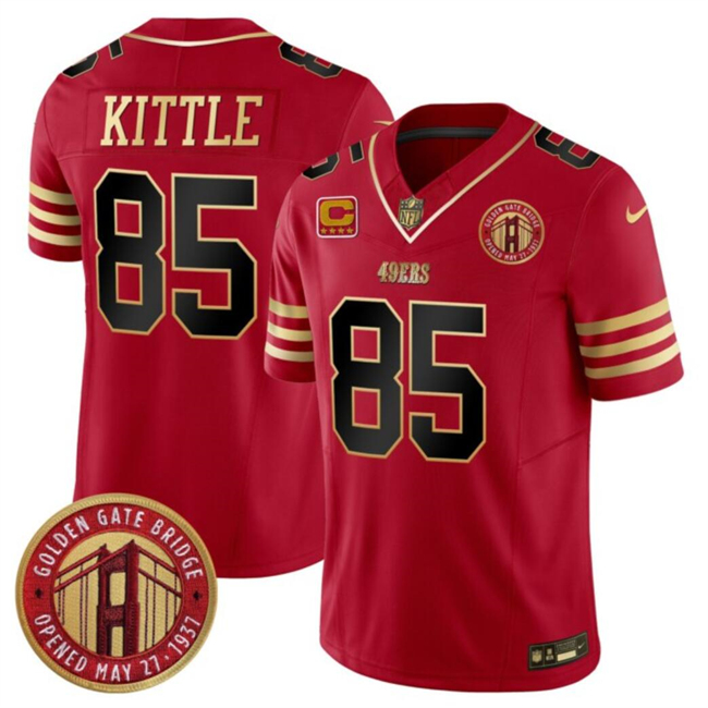 Men's San Francisco 49ers #85 George Kittle Red F.U.S.E. With 4-Star C Patch Golden Gate Bridge Patch Balck Scarlet Vapor Limited Football Stitched Jersey